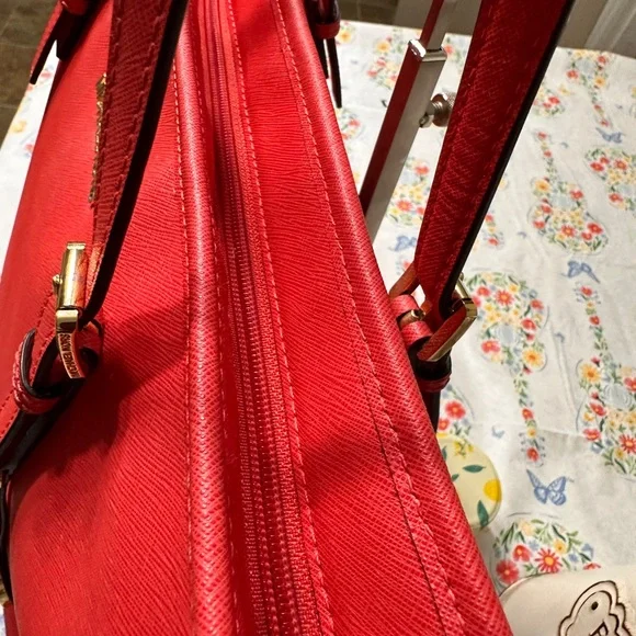 Michael Michael Kors Red Leather Tote with Black Accents - Picture 3 of 14